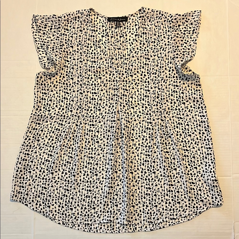 Jasmine & Juliana Blouse Womens Size L White Black Vneck Feminine Career Flowy